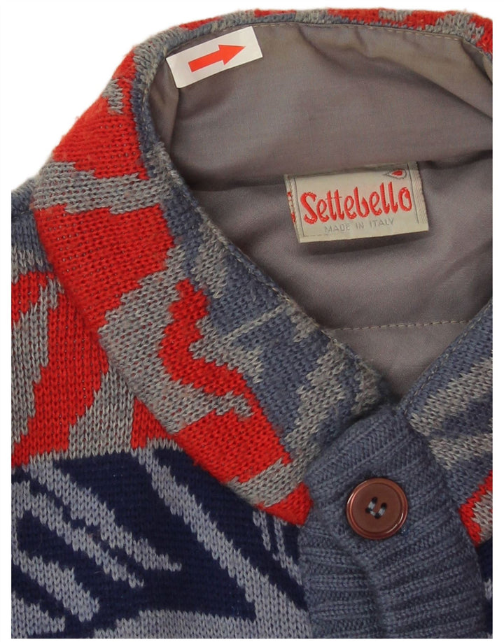 Settebello Cardigan Homme Pull Large Bleu Géométrique Laine