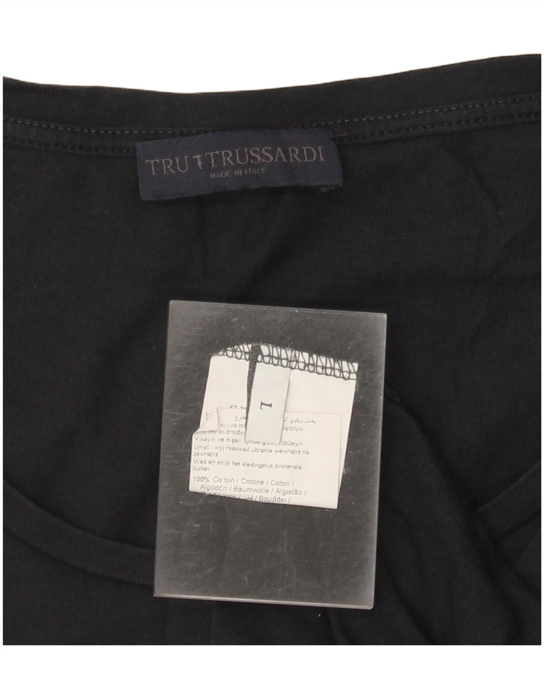 TRUSSARDI T-Shirt Graphique Femme UK 16 Large Noir Coton