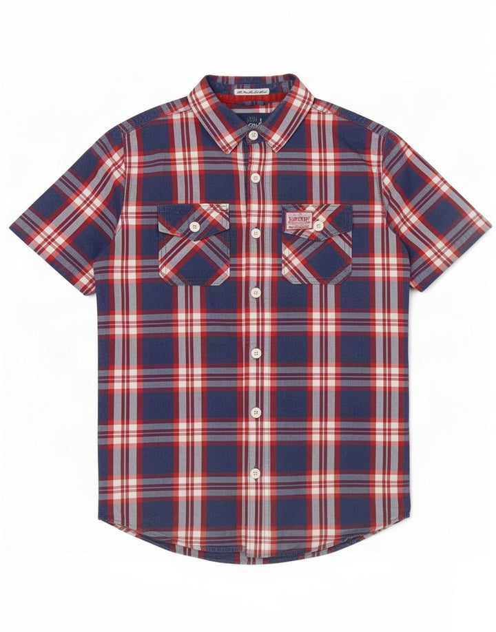 Superdry Chemise à manches courtes pour homme en coton à carreaux bleu moyen