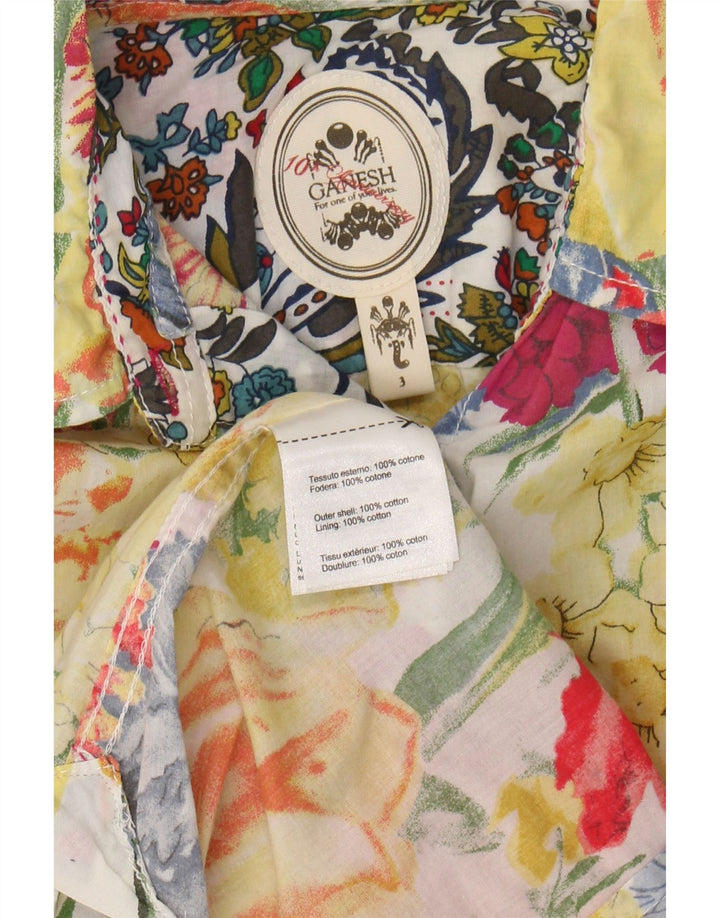 Ganesh Chemise à manches courtes pour femme UK 14 Coton floral jaune moyen