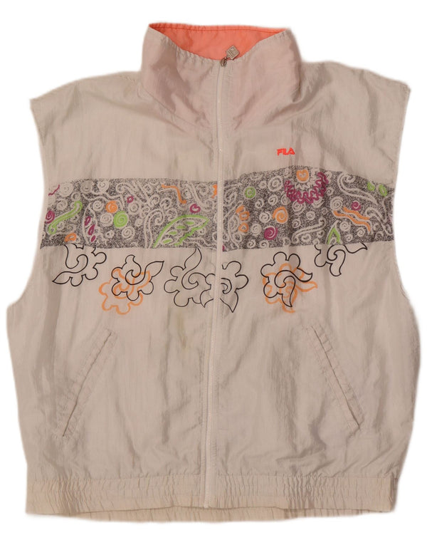 Fila Veste de survêtement coupe ample pour femme IT 46 Large Blanc Floral