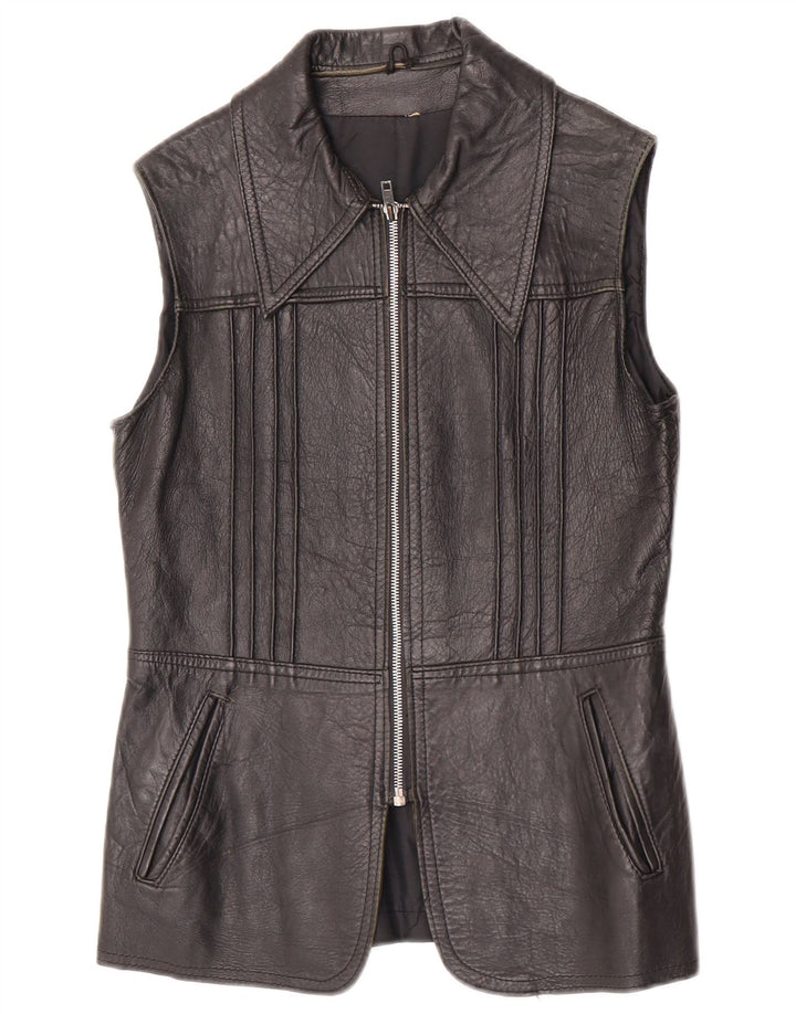 gilet en cuir femme vintage UK 10 Petit cuir noir