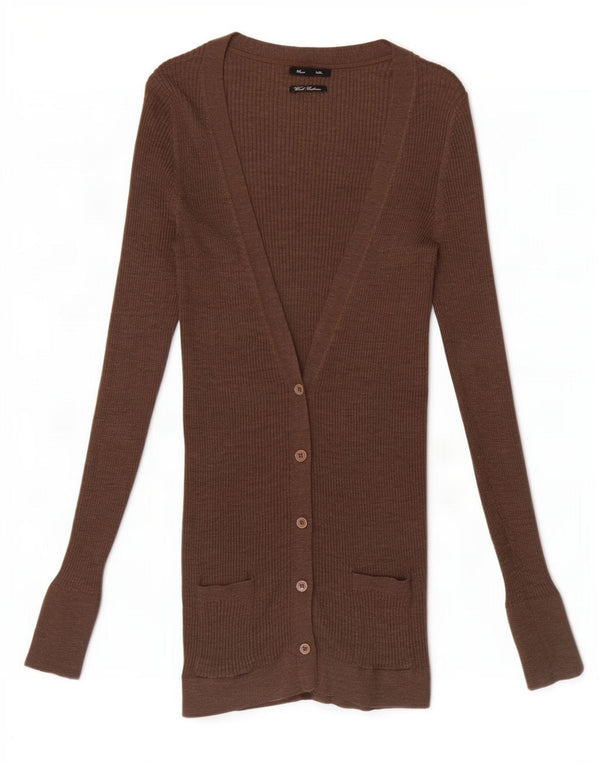 Massimo Dutti Pull cardigan long pour femme UK 10 Petite laine marron