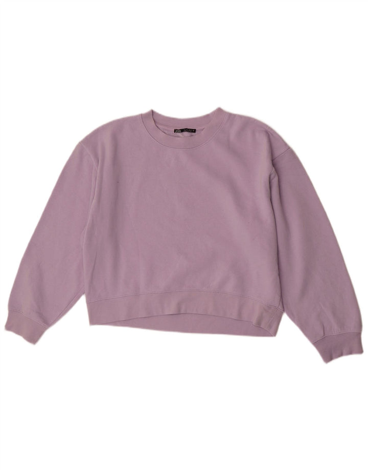 Zara Womens Crop Sweatshirt Jumper UK 16 Large Violet Polyester