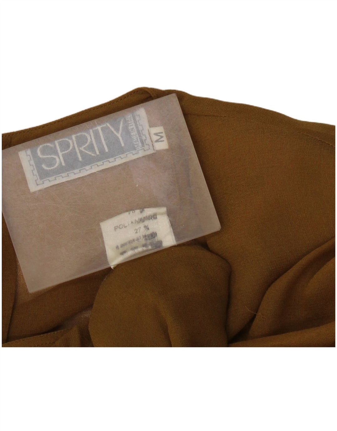 VINTAGE Femme Chemisier à manches longues Top UK 14 Polyamide Marron Moyen