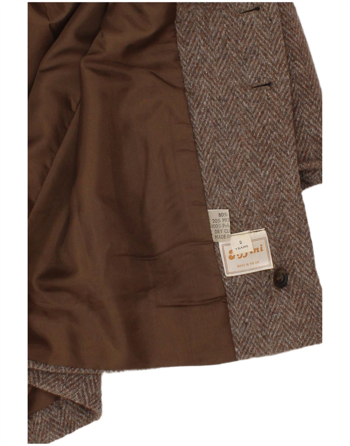 VINTAGE Manteau croisé bébé fille 18-24 mois chevrons marron