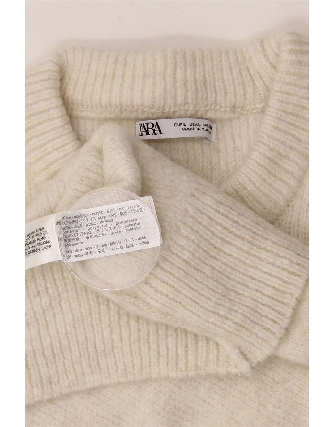 ZARA Homme Pull Col Rond Pull Large Beige Acrylique