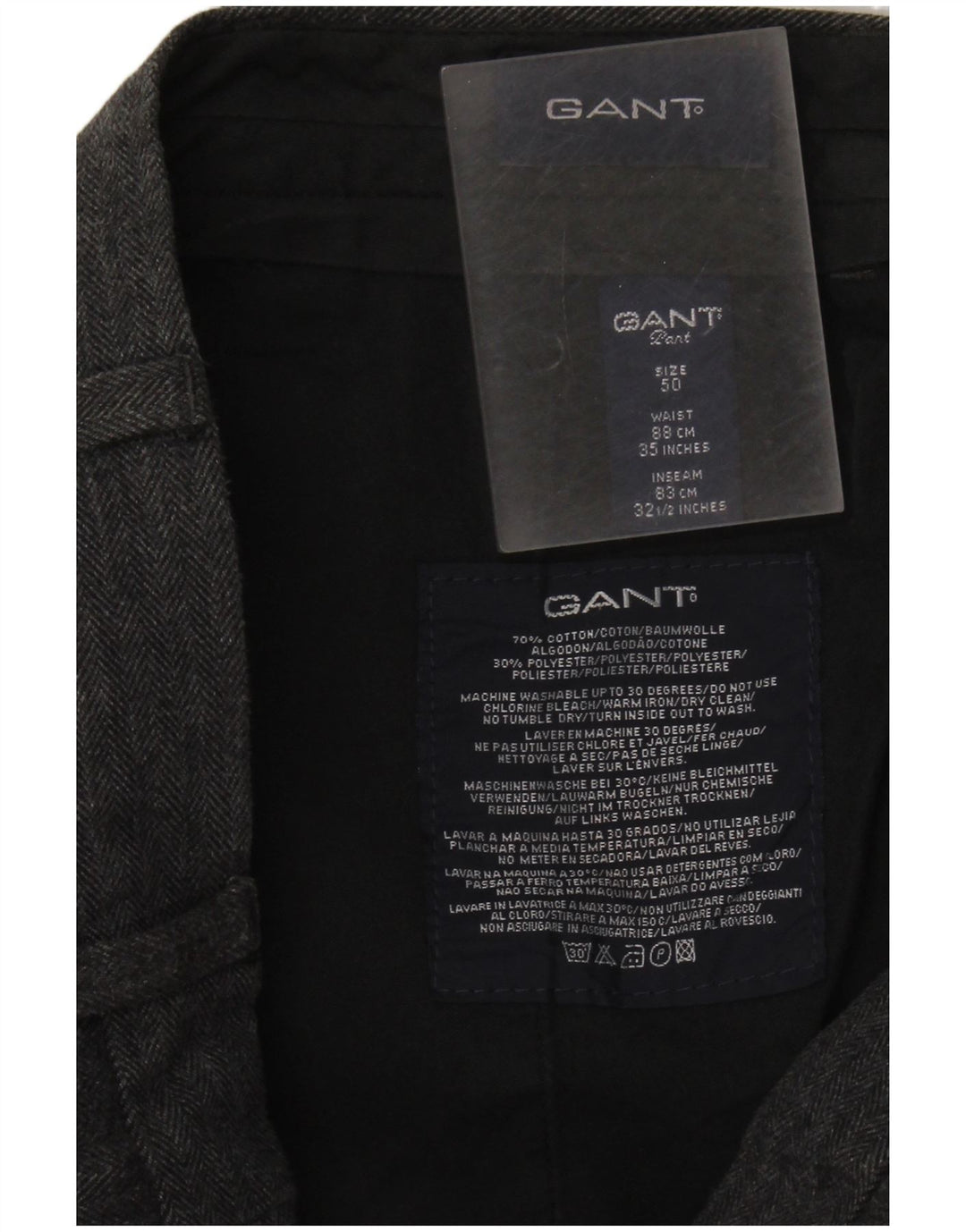 GANT Pantalon de costume droit pour homme IT 50 Large W34 L32 Gris Chevrons