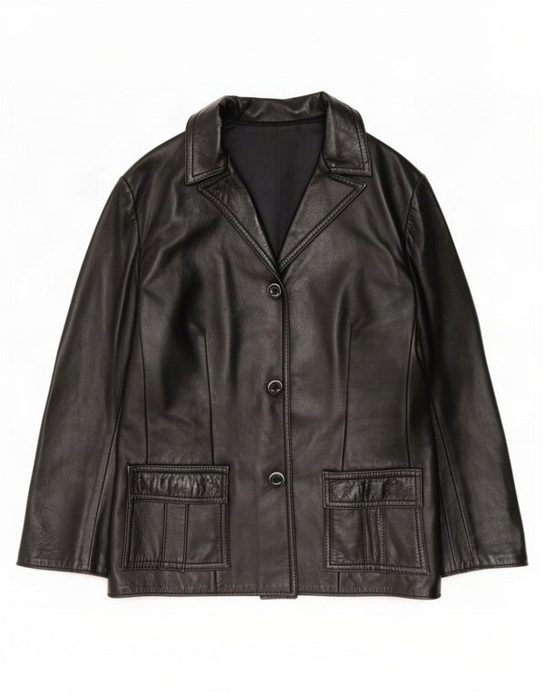 veste en cuir femme vintage UK 10 Petit Noir