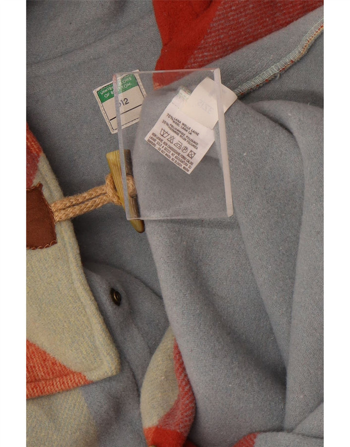 Benetton Duffle Coat à capuche pour femme UK 46 Large laine à carreaux multicolore