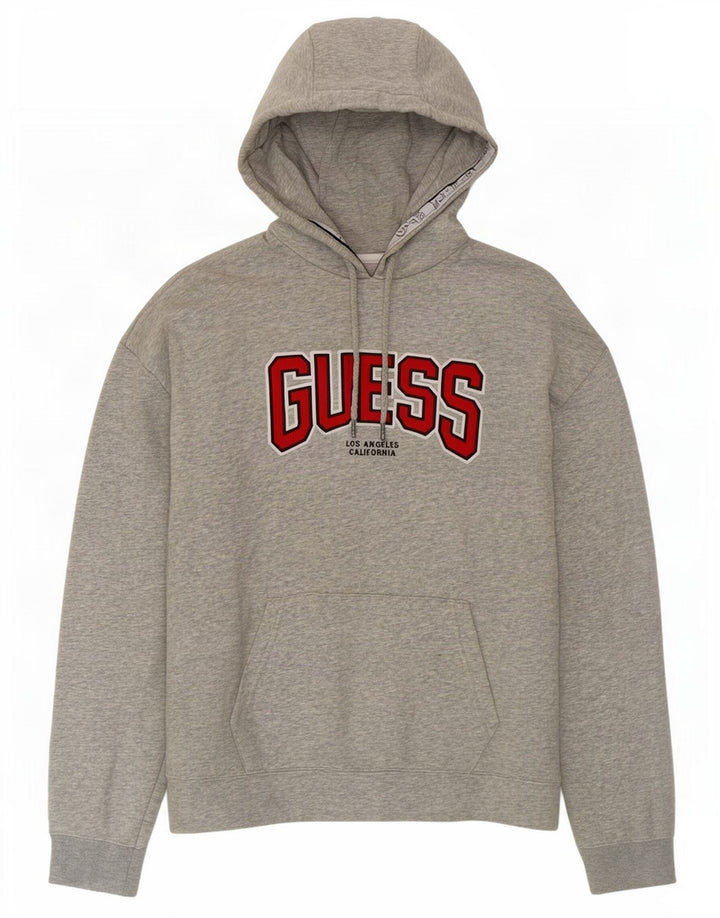 Guess Pull à Capuche Graphique Homme Gris Moyen Coton