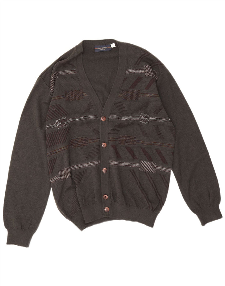 Montecatini Cardigan Homme Pull XL Gris Géométrique Laine Mérinos