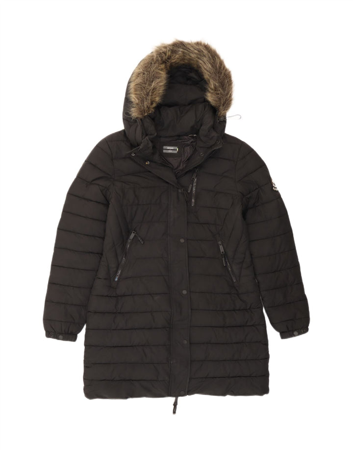 Superdry Veste matelassée à capuche pour femme UK 12 Medium Noir Polyester