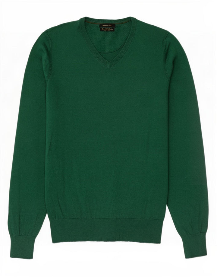 Massimo Dutti Pull col V pour homme en coton vert petit