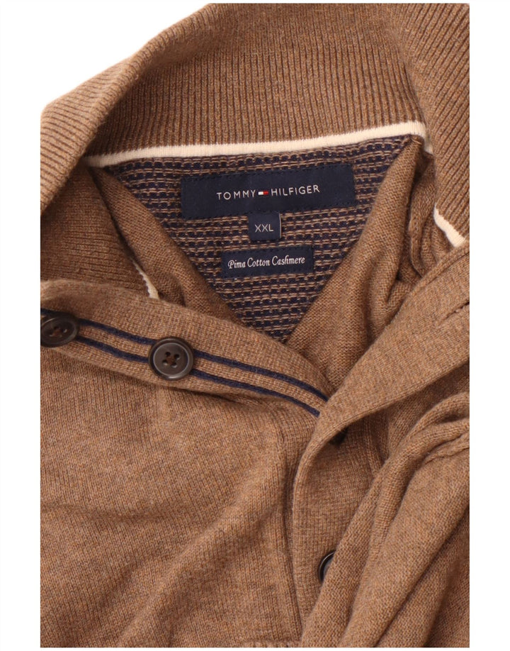 TOMMY HILFIGER Pull à col boutonné pour homme 2XL Marron Coton