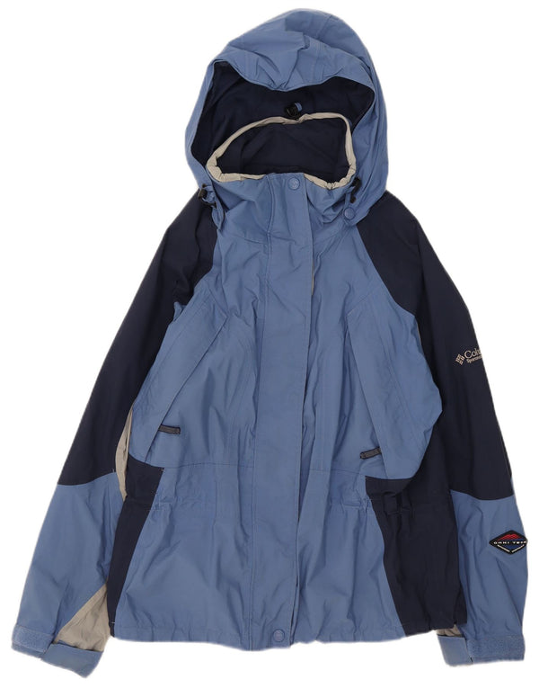 Columbia Veste de pluie à capuche pour femme UK 16 Large Bleu Colorblock Nylon