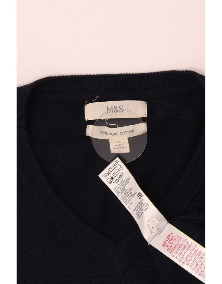 Marks & Spencer Pull col V pour homme en coton bleu marine Taille L