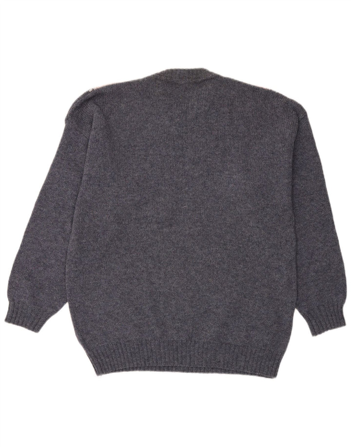 VINTAGE Pull col rond homme grand bleu Argyle/diamant
