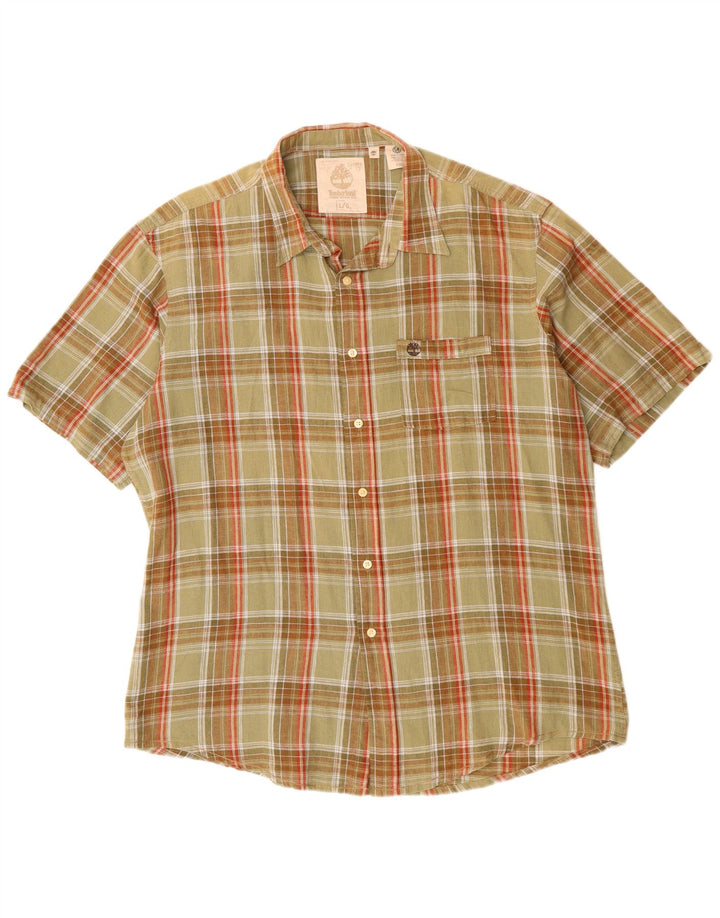 Timberland Chemise à manches courtes pour homme en coton à carreaux kaki grand classique