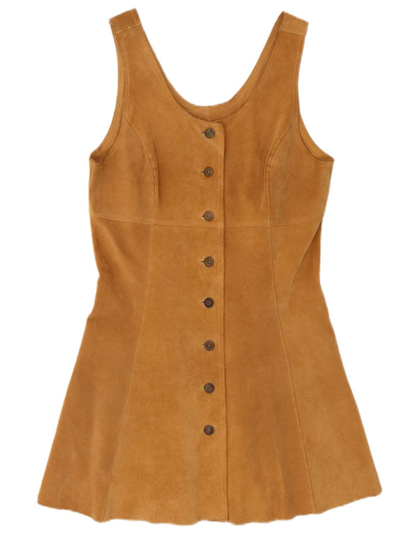 Vintage Womens Sleeveless Suede Dress IT 44 Medium Beige Leather
