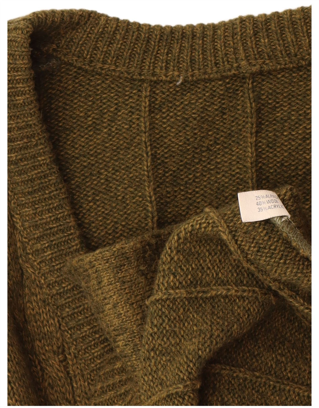 VINTAGE Pull Cardigan Homme Grande Laine d’Alpaga Kaki