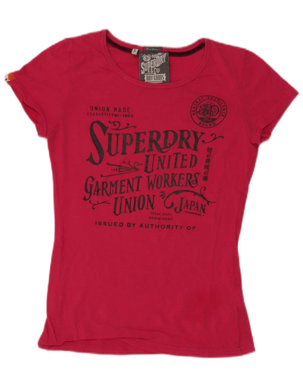Superdry T-shirt graphique pour femme UK 10 Small Rose Coton