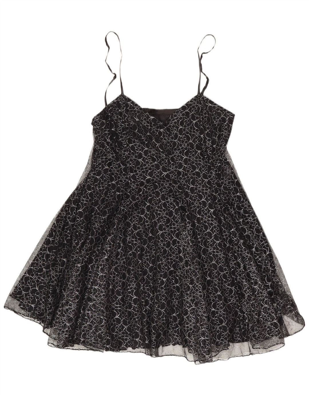 Robe Tutu Vintage Femme UK 8 Petit Polyester Floral Noir