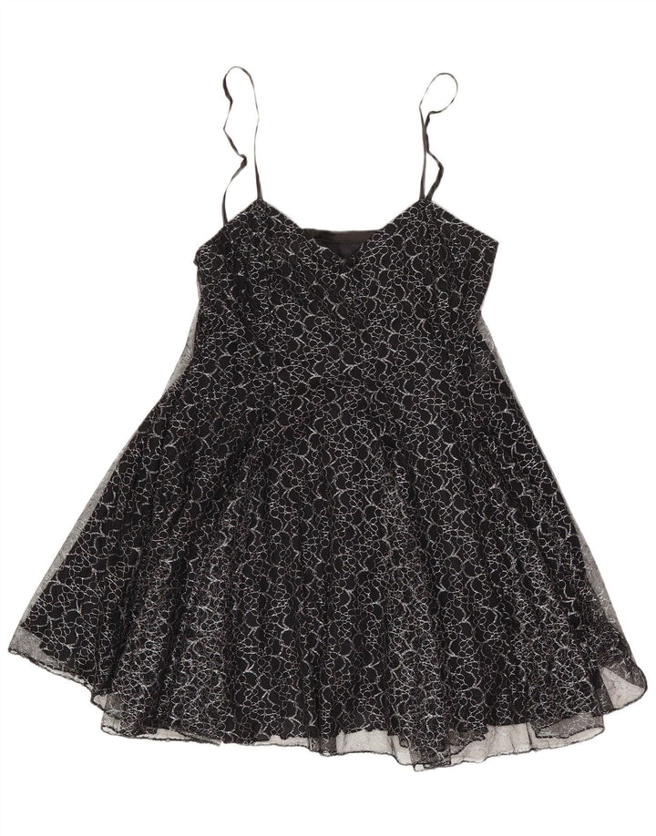 Robe Tutu Vintage Femme UK 8 Petit Polyester Floral Noir