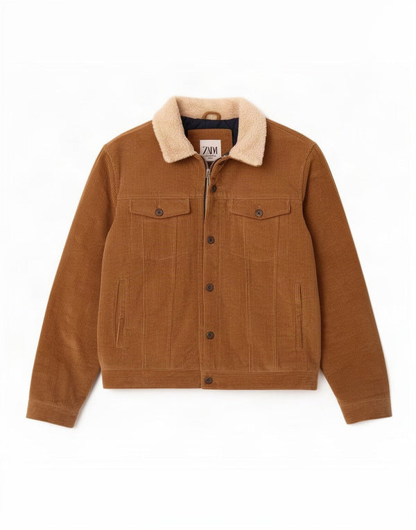 Zara Veste en velours côtelé pour homme UK 40 Large Marron Colourblock