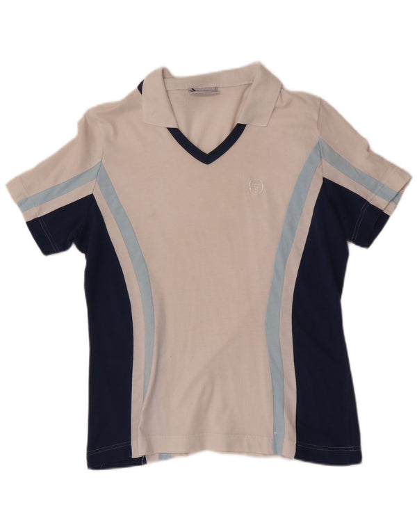 Sergio Tacchini Polo Femme UK 12 Coton Colorblock Blanc Moyen