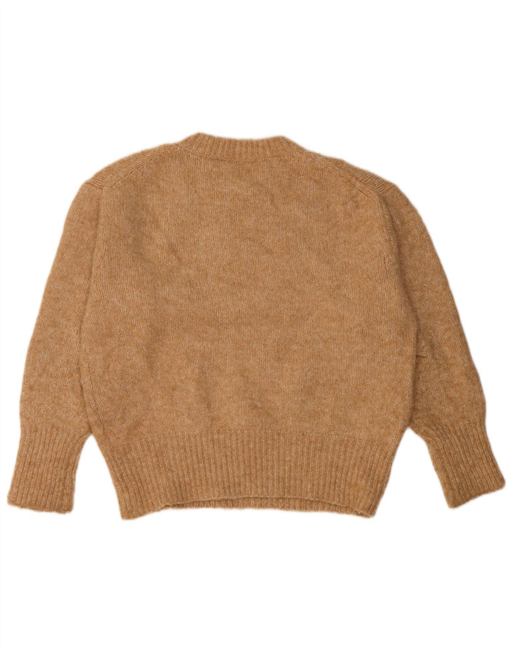 Zara Pull surdimensionné à col rond pour femme UK 10 Petit polyester beige