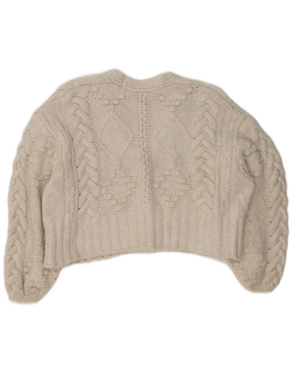 Zara Womens Crop Oversize Cardigan Pull UK 14 Moyen Blanc Acrylique