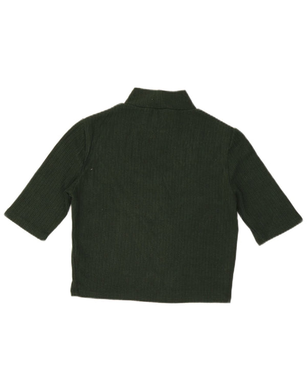 Zara Womens Crop Top Manches 3/4 UK 14 Large Vert Viscose