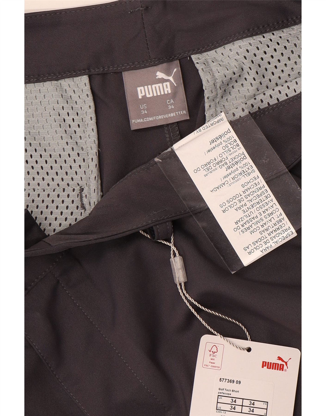 Shorts Chino pour hommes Puma W34 Large Gris Polyester