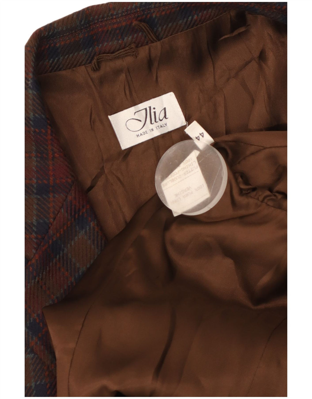 VINTAGE Veste Blazer 2 Boutons Femme IT 44 Laine Vierge à Carreaux Marron Moyen