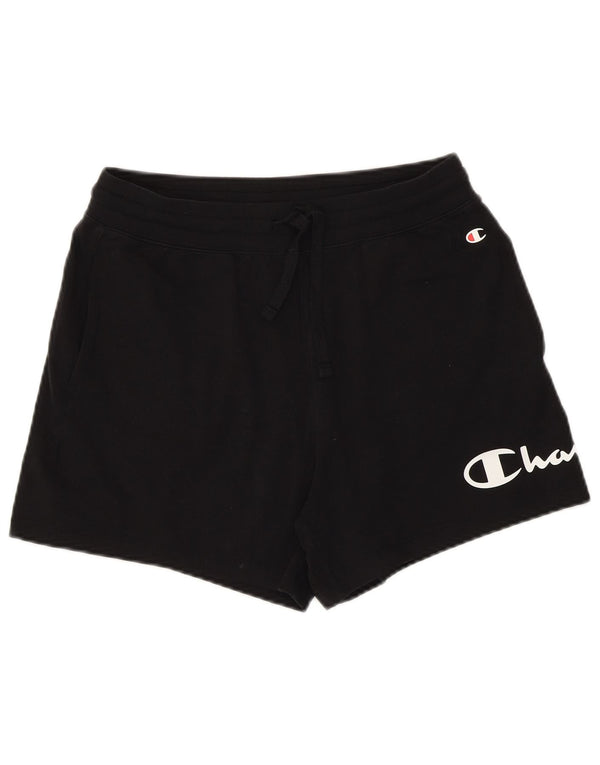 Champion Womens Graphic Sport Shorts UK 12 Medium Black Cotton