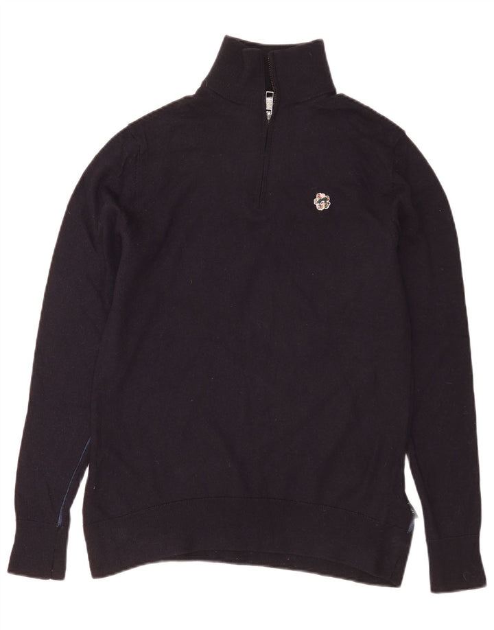 Ted Baker Pull à col zippé pour homme Taille 3 Laine bleu marine moyen