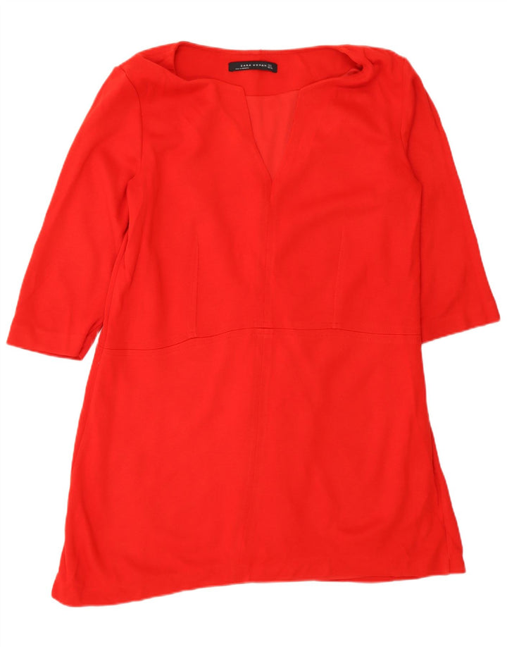 Zara Robe tunique à manches 3/4 pour femme UK 16 Large Rouge Polyester