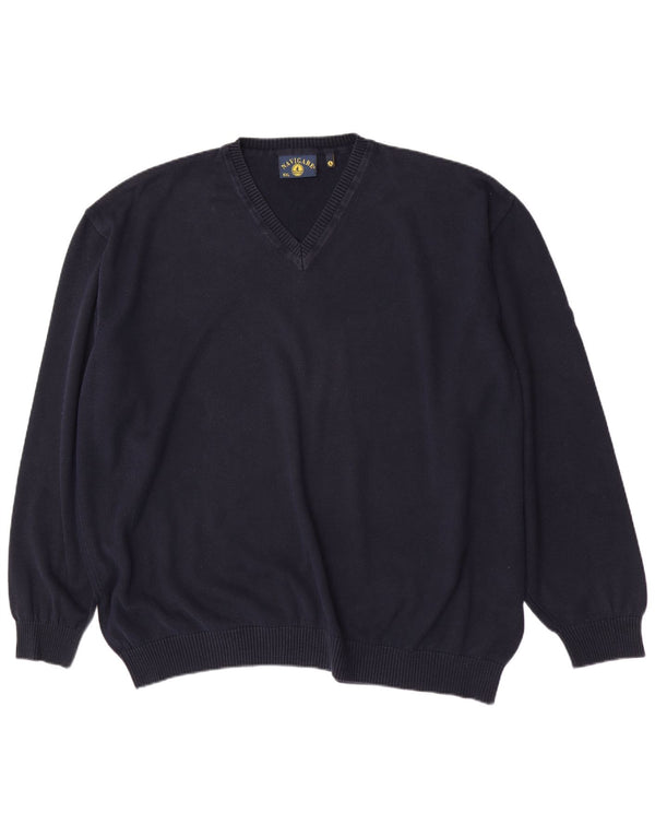 Navigare Pull col V homme 5XL bleu marine coton