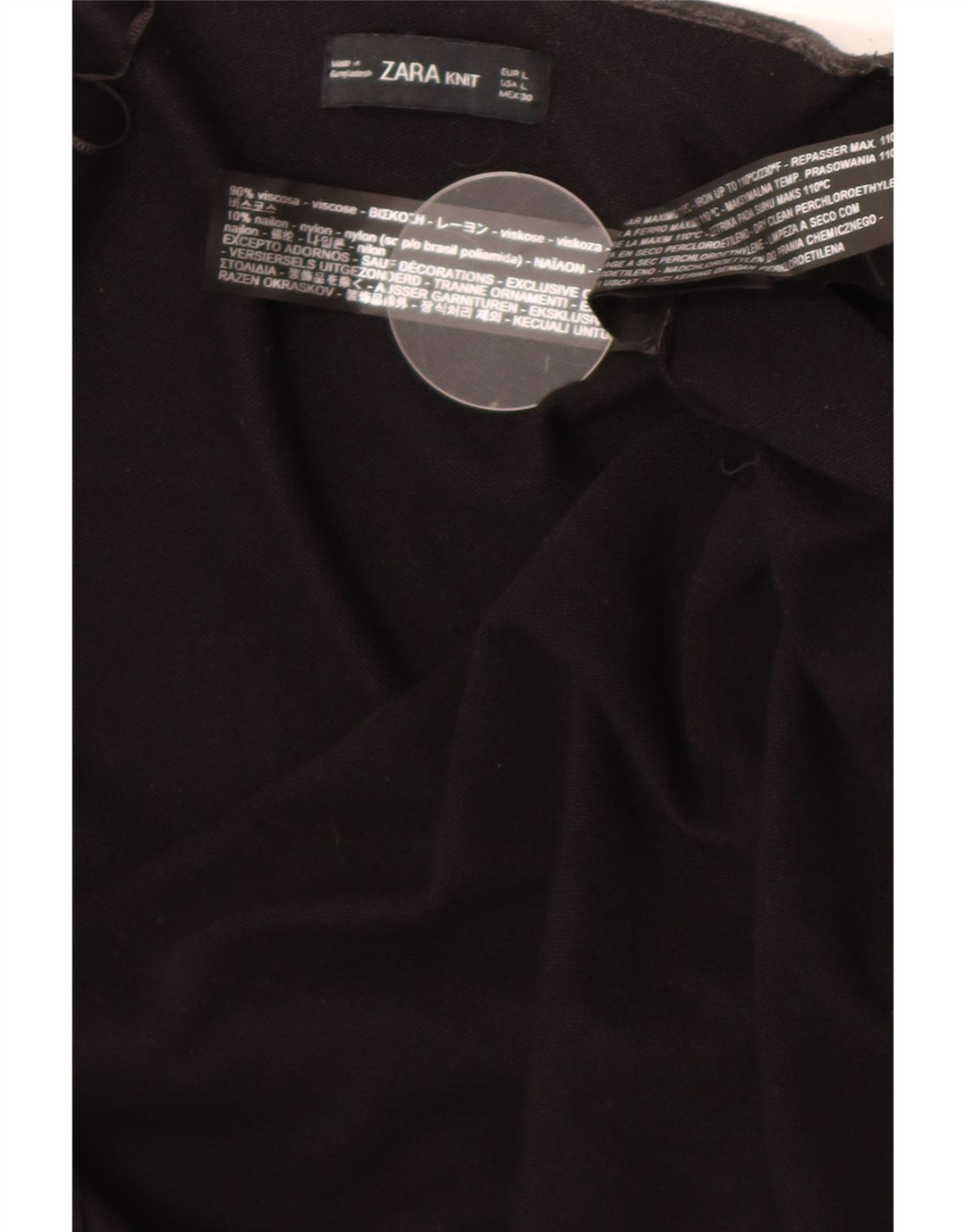 Zara Femme Top Manches Longues UK 14 Large Noir Viscose