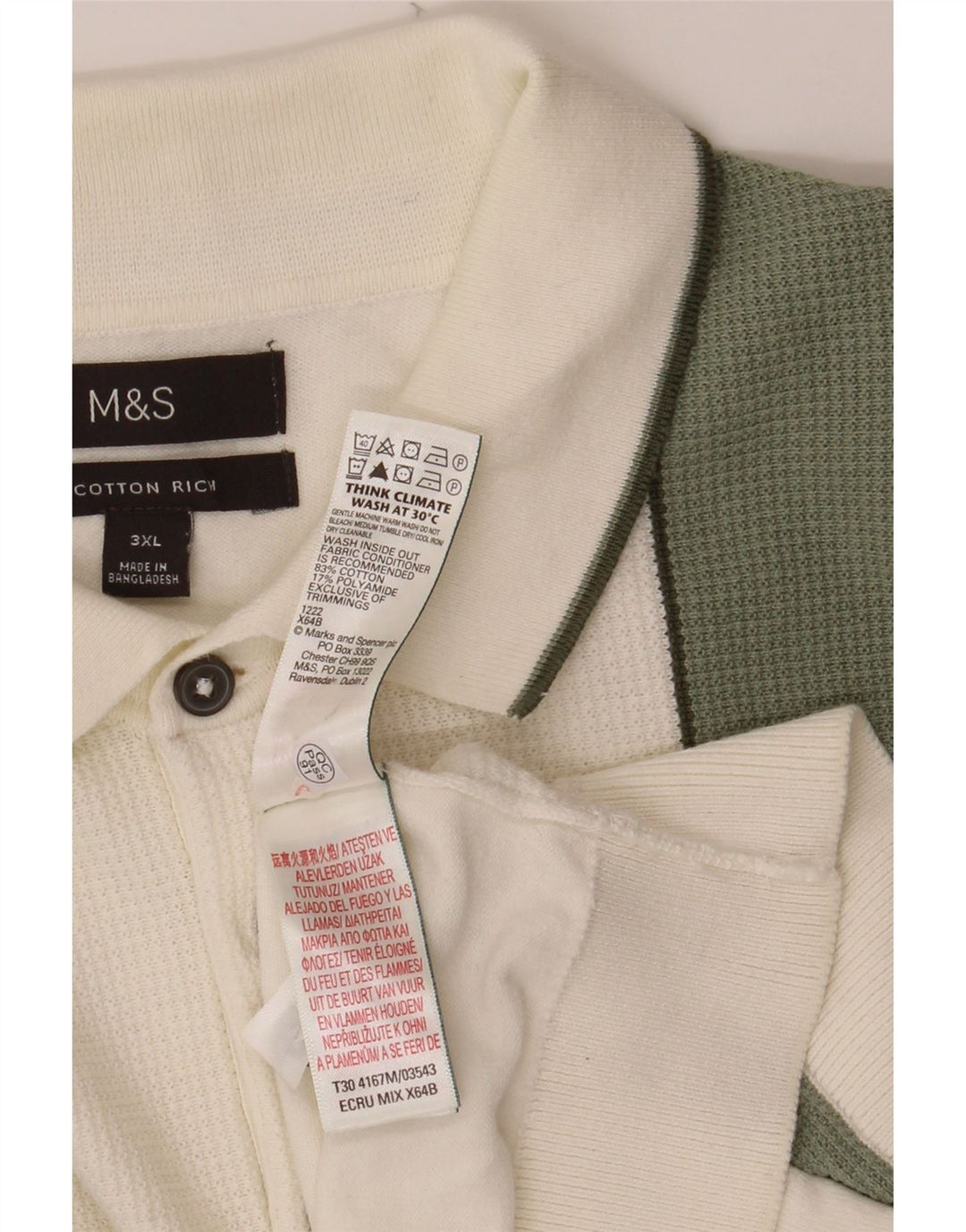 MARKS & SPENCER Polo Homme 3XL Blanc Colorblock Coton