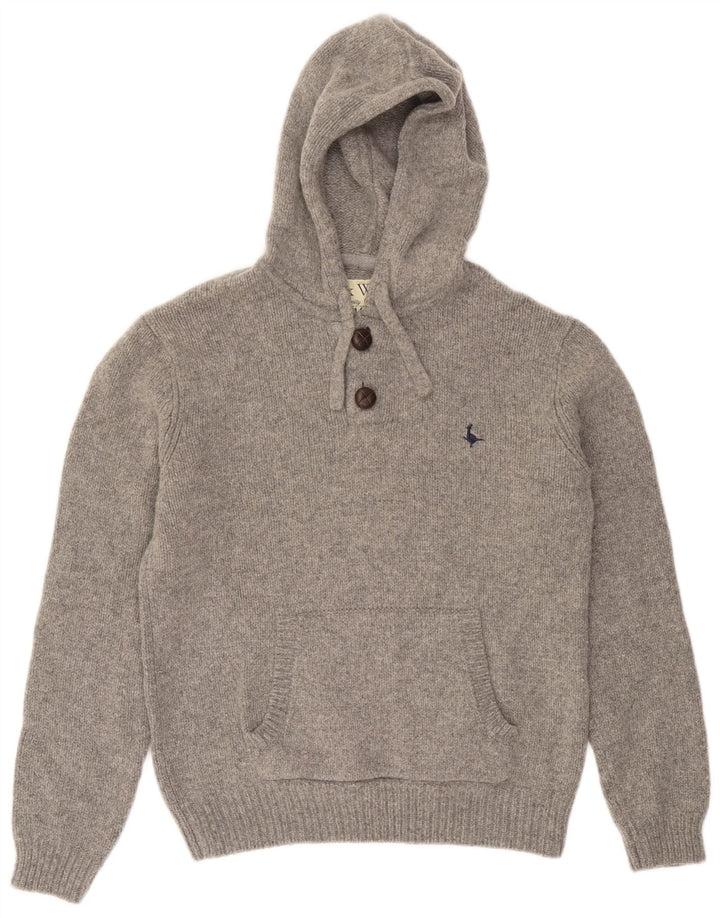 Jack Wills Pull à capuche et col boutonné pour homme en laine gris moyen