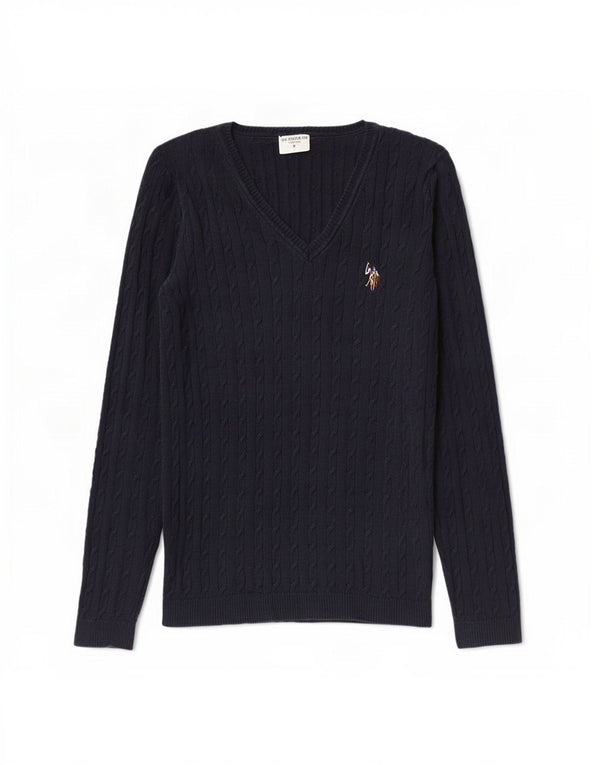 U.S. Polo Assn. Pull col V femme UK 8 petit coton bleu marine