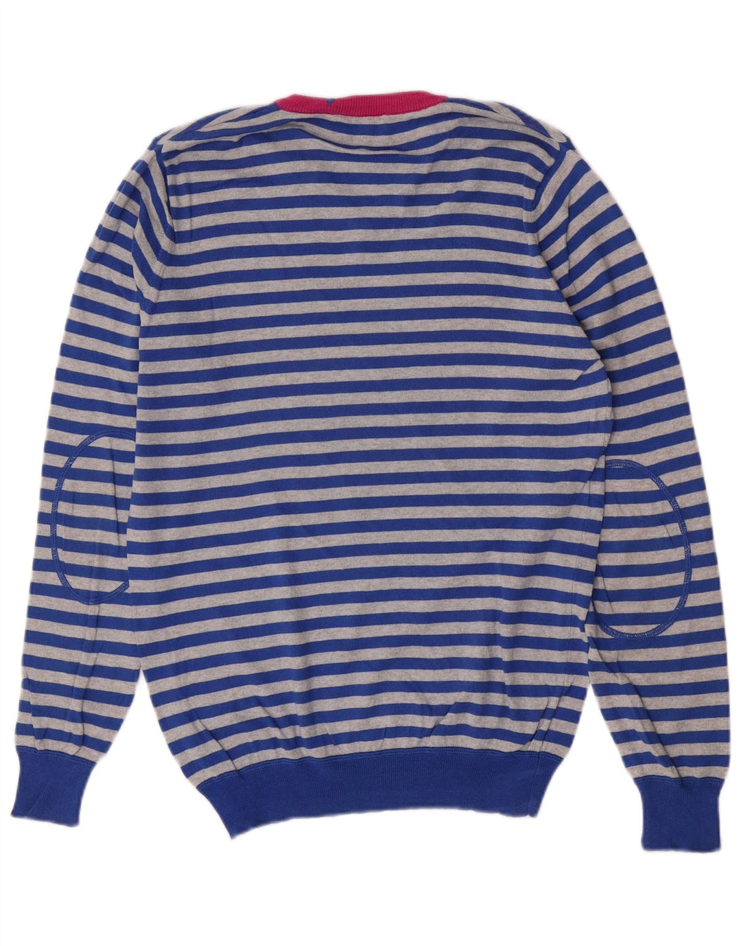 Gas Pull Col V Homme Bleu Moyen Rayé Coton