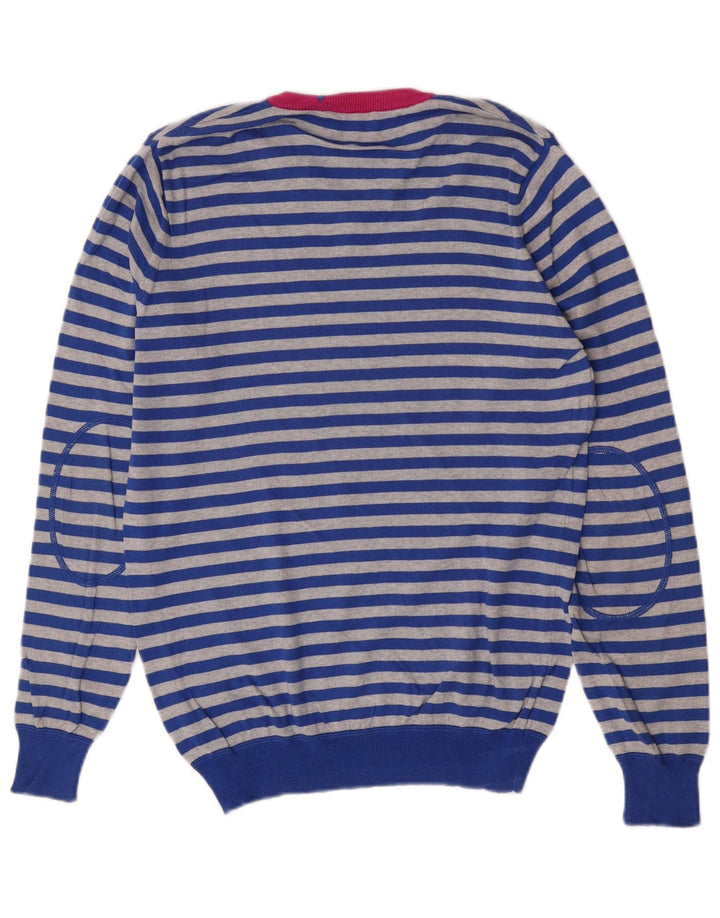 Gas Pull Col V Homme Bleu Moyen Rayé Coton