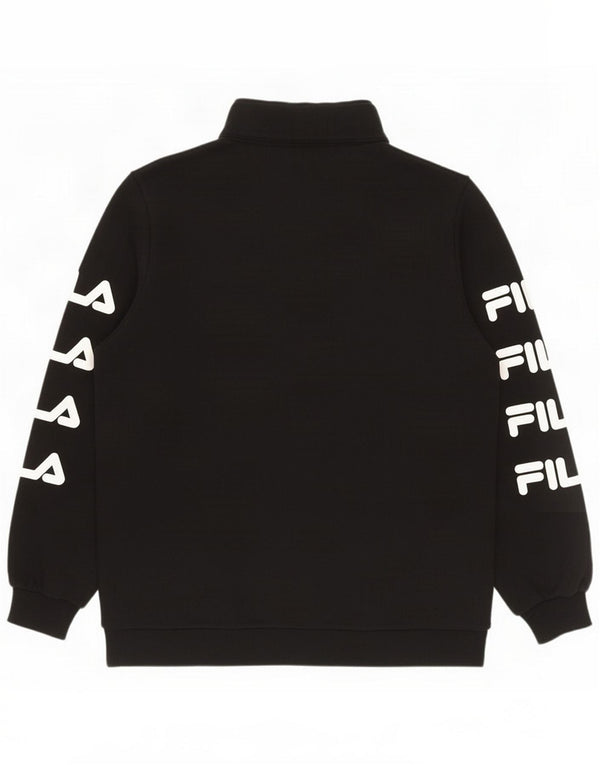 Fila Womens Oversize Graphic Zip Neck Sweatshirt Jumper UK 8 Small Black