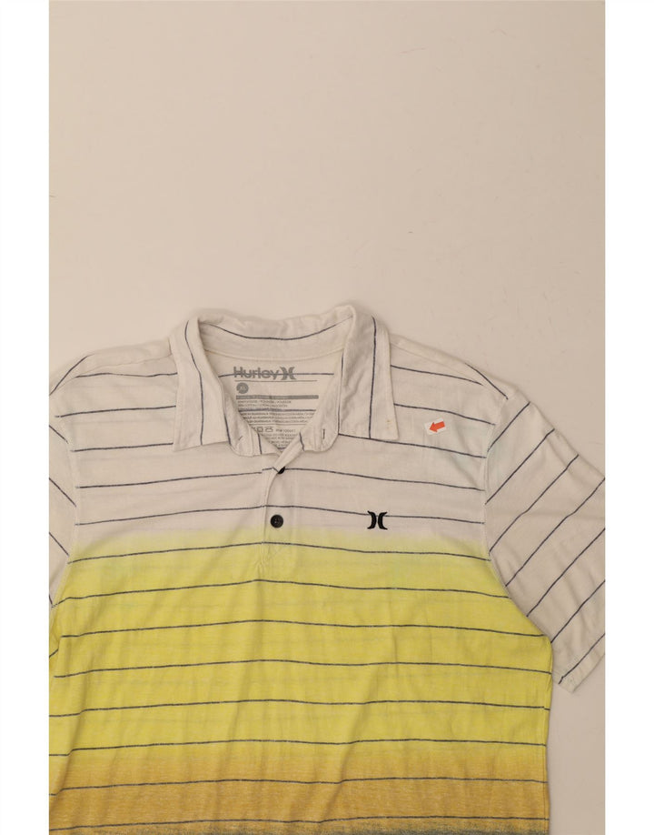 HURLEY Mens Polo Shirt XL Yellow Striped Polyester Vintage Hurley and Second-Hand Hurley from Messina Hembry 