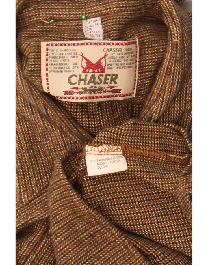 Chaser Chemise en flanelle pour homme Taille 16 Grand coton rayé marron