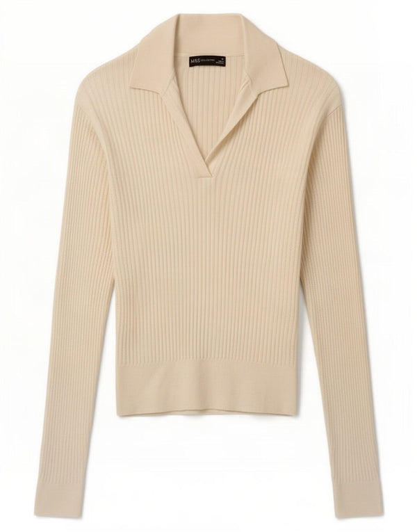 Marks & Spencer Pull à col polo pour femme UK 10 Small Blanc cassé