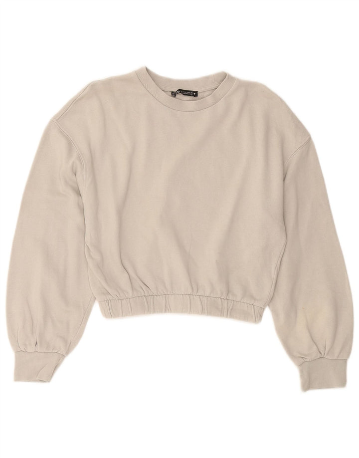 Zara Womens Crop Sweatshirt Jumper UK 10 Petit Gris Coton